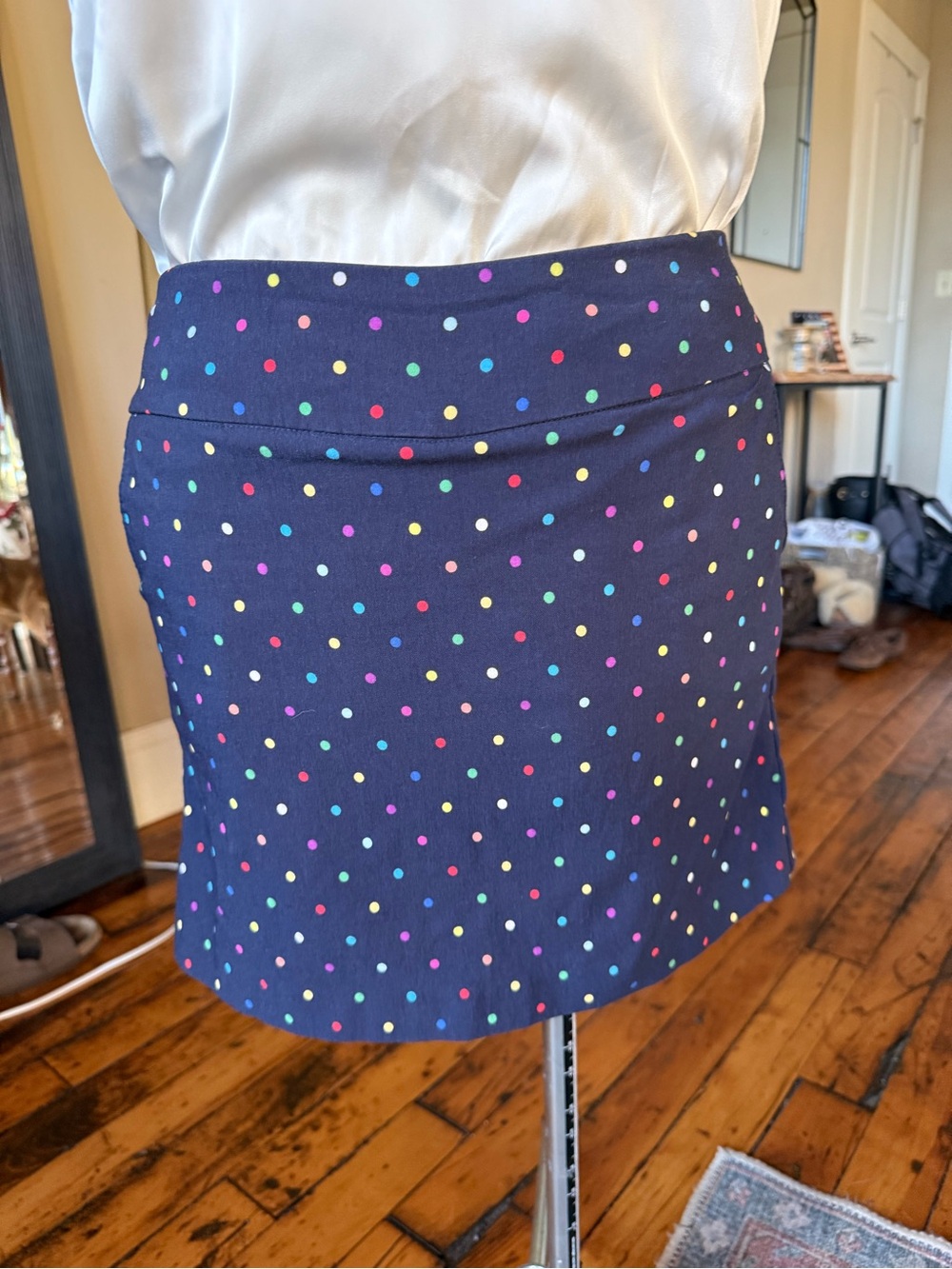 Zac & Rachel Navy Mini Skirt with Multicolor Polka Dots